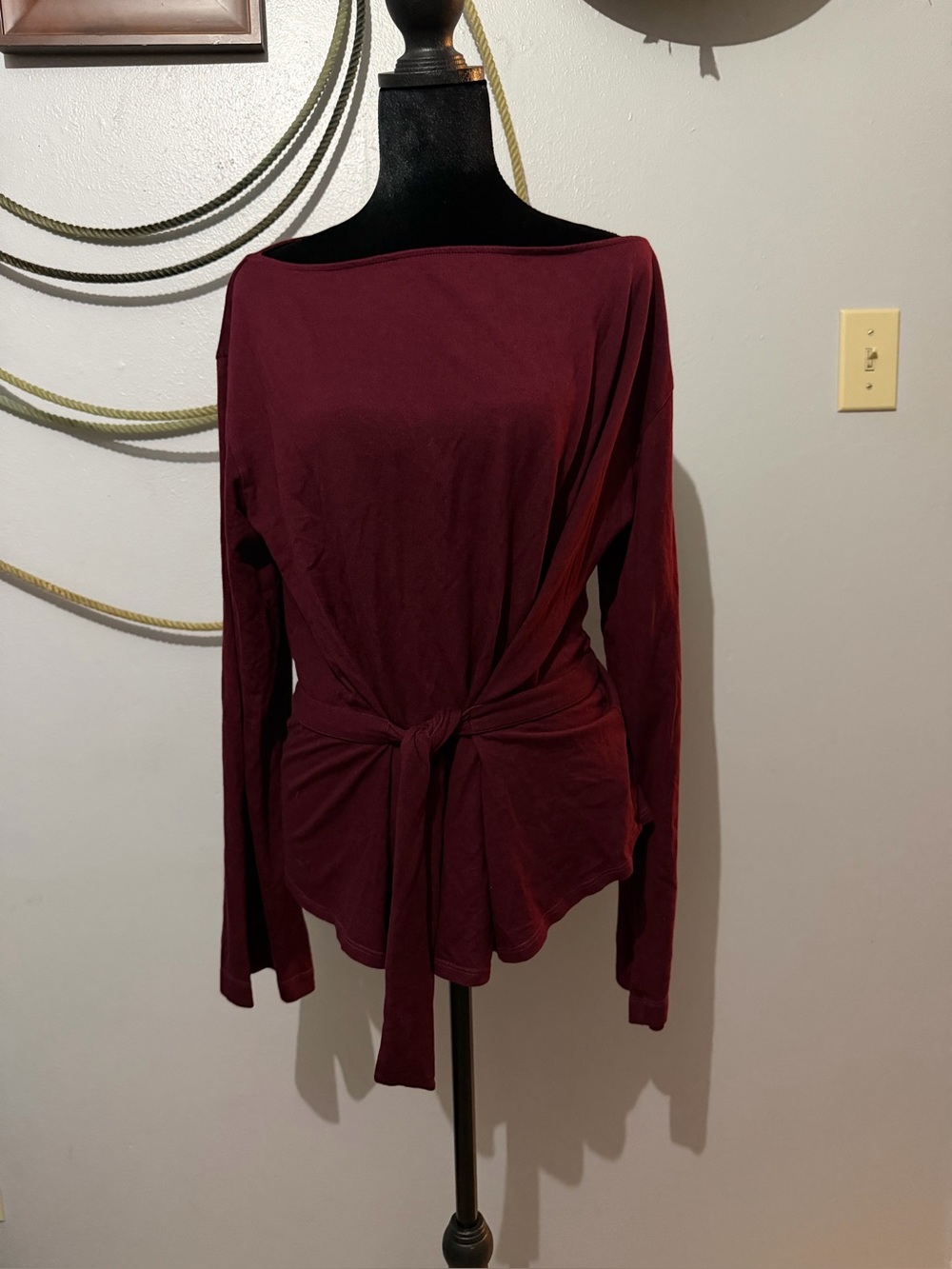 AG Adriano Goldschmied Burgundy Long Sleeve Tie-Waist Top